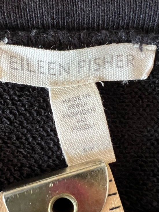 Eileen Fisher Organic Cotton Terry Tunic Black Small Boxy Oversized Raw Edge - Picture 10 of 11